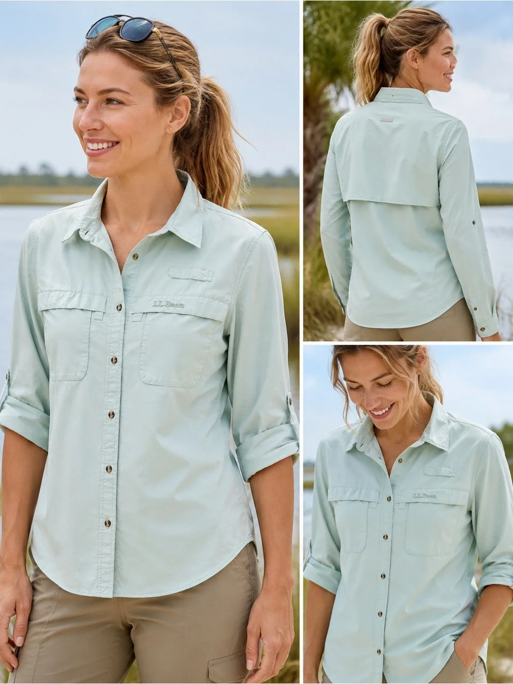 L.L.Bean Tropicwear Fishing Shirt Womens Large Seafoam Green Vented Outdoor - Picture 3 of 3